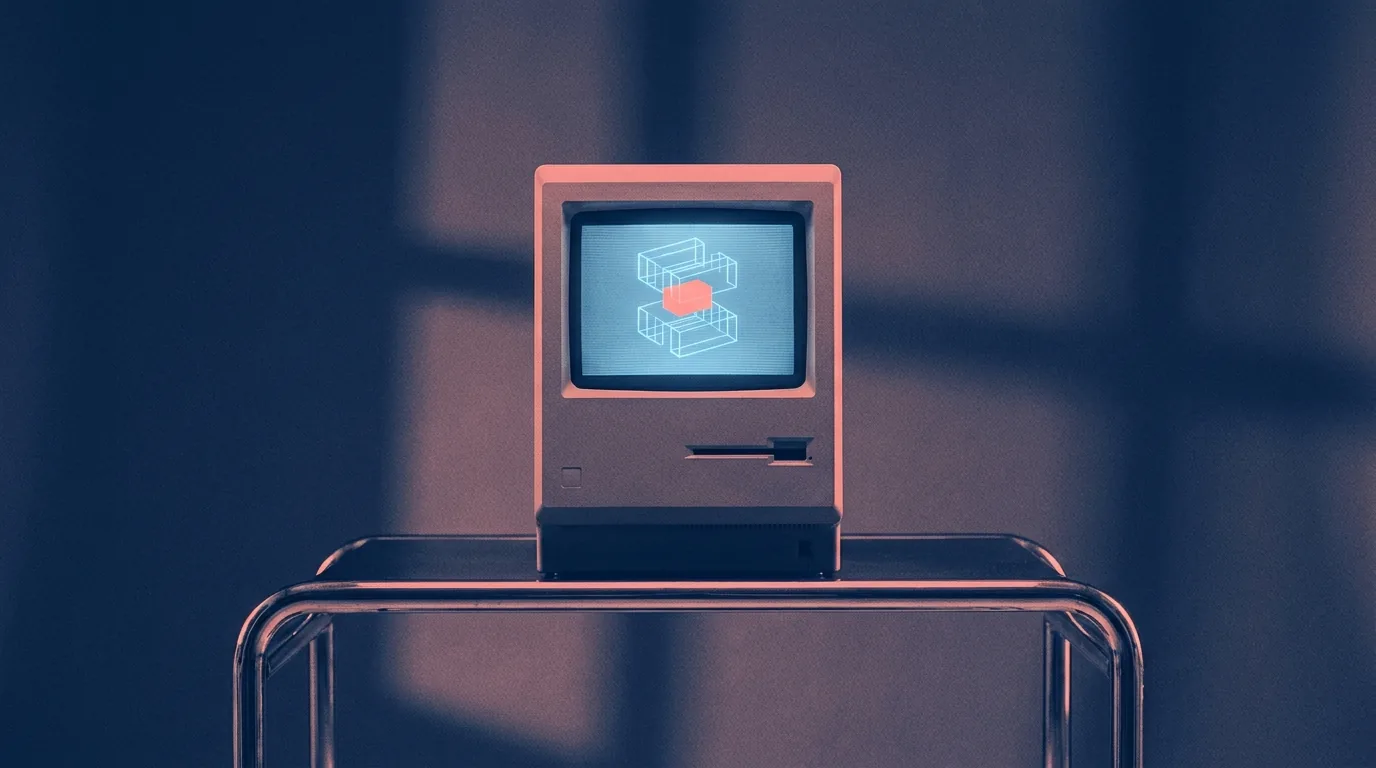 Retro computer showing a wireframe layout
