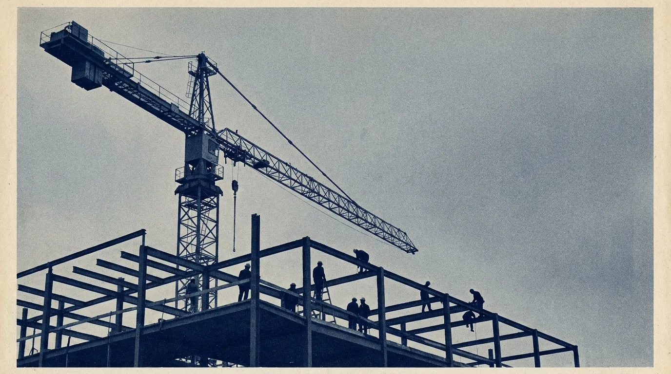 Tower crane over a steel building frame
